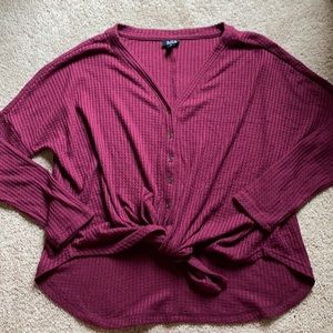 Ana Waffle Front Tie Sweater